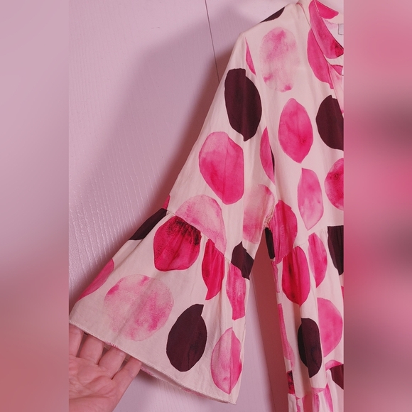 Made in Italy Polka Dot Printed Tiered Dress Size Large Boho Flared Sleeve Chic - Picture 3 of 9
